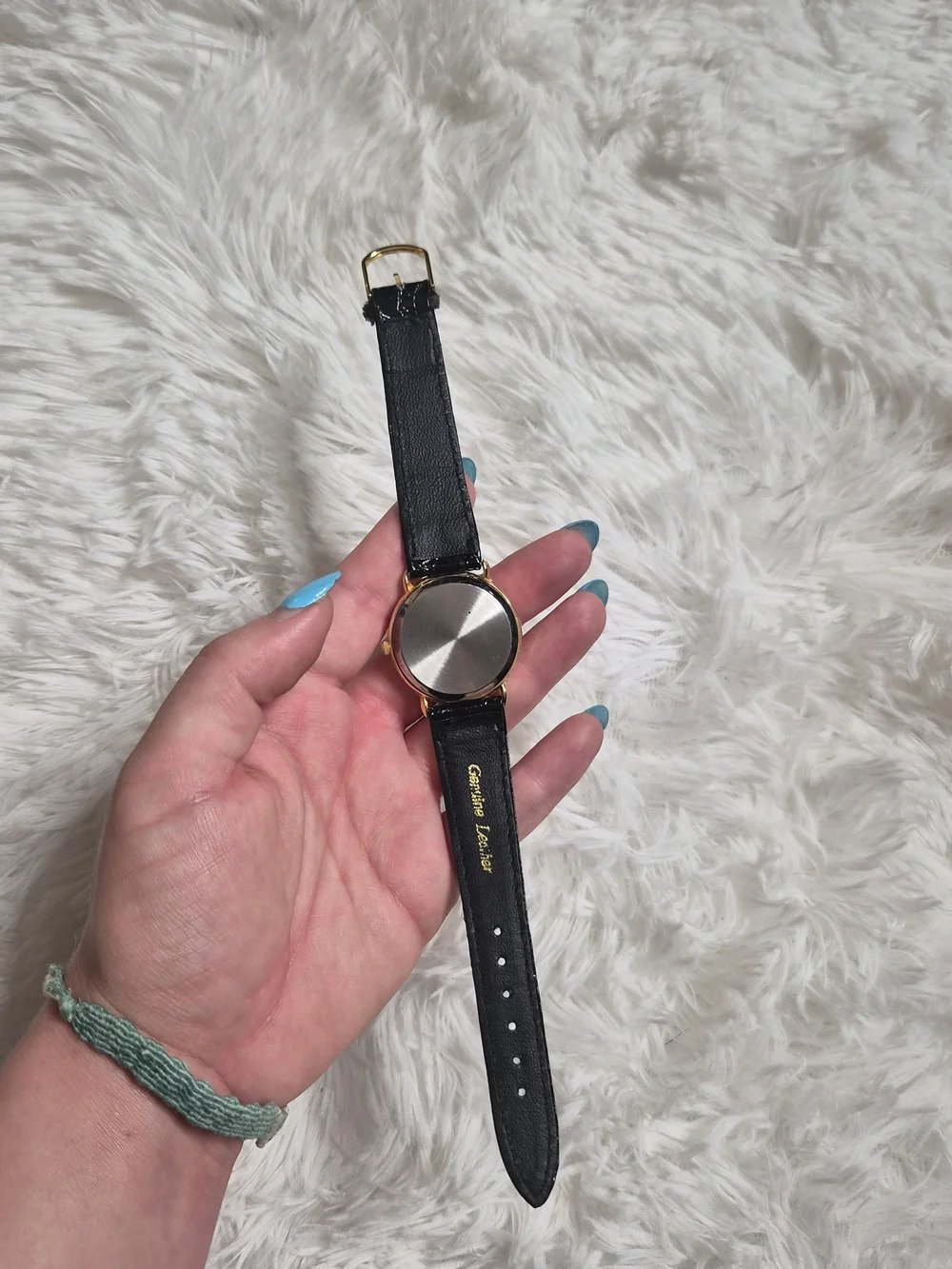 Vintage Watch St Marin Black Leather Band Umbrella Cut Out Sun Analog Quartz ✨️